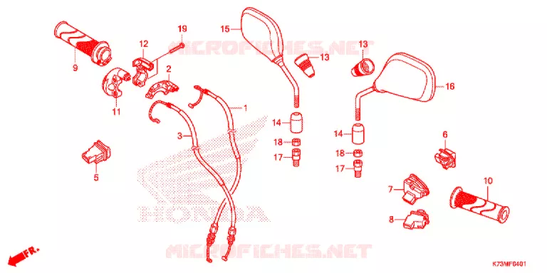COMMODO - CABLE - RETROVISEUR (AFS125MCSK/MCRK) Honda MOTO 125 WAVE 2020  AFS125MCRK