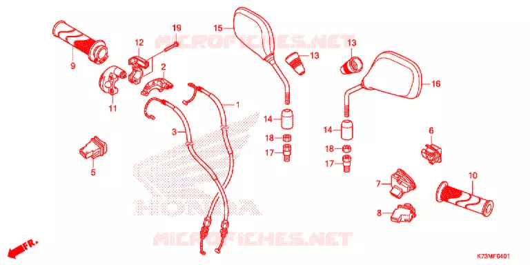 COMMODO - CABLE - RETROVISEUR (AFS125MCSK/MCRK) Honda MOTO 125 WAVE 2019  AFS125MCSK