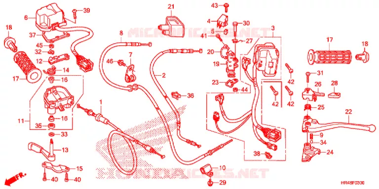 LEVIER DE GUIDON - CABLE - COMMODO Honda ATV 500 FOURTRAX 2018  TRX500FM1J