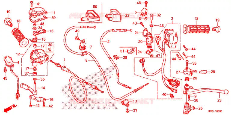LEVIER DE GUIDON - CABLE - COMMODO Honda ATV 420 FOURTRAX 2020  TRX420FE1L